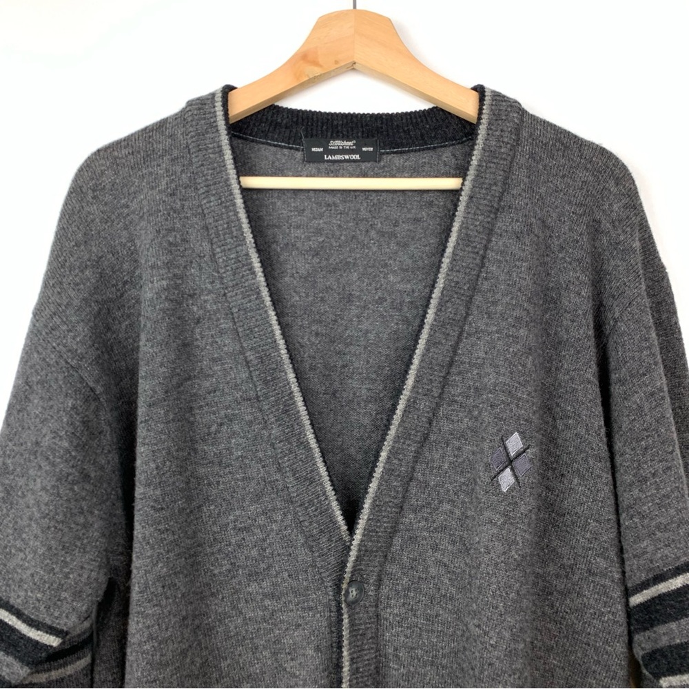 St Michael Cardigan Sweater Knit Gray Sz Medium Lambswool Pockets Grandpacore UK - Picture 2 of 10